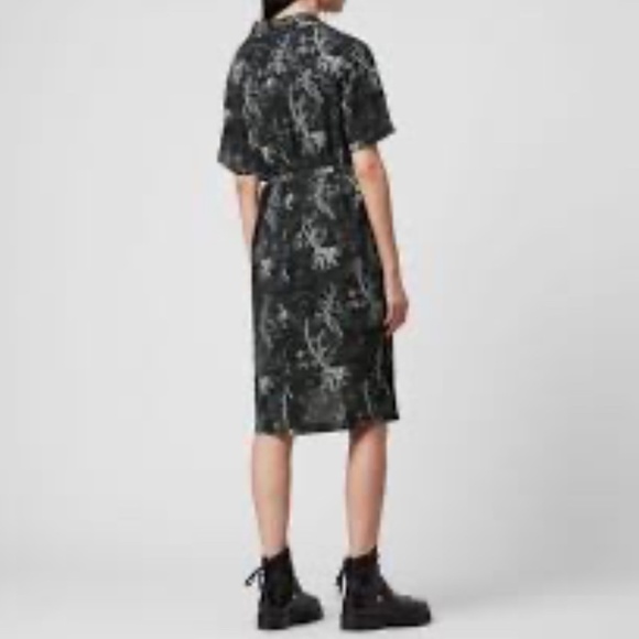 Old Navy Midi Shirt Dress Collared Southwestern print Black White Gray Bow 2X - Picture 2 of 12